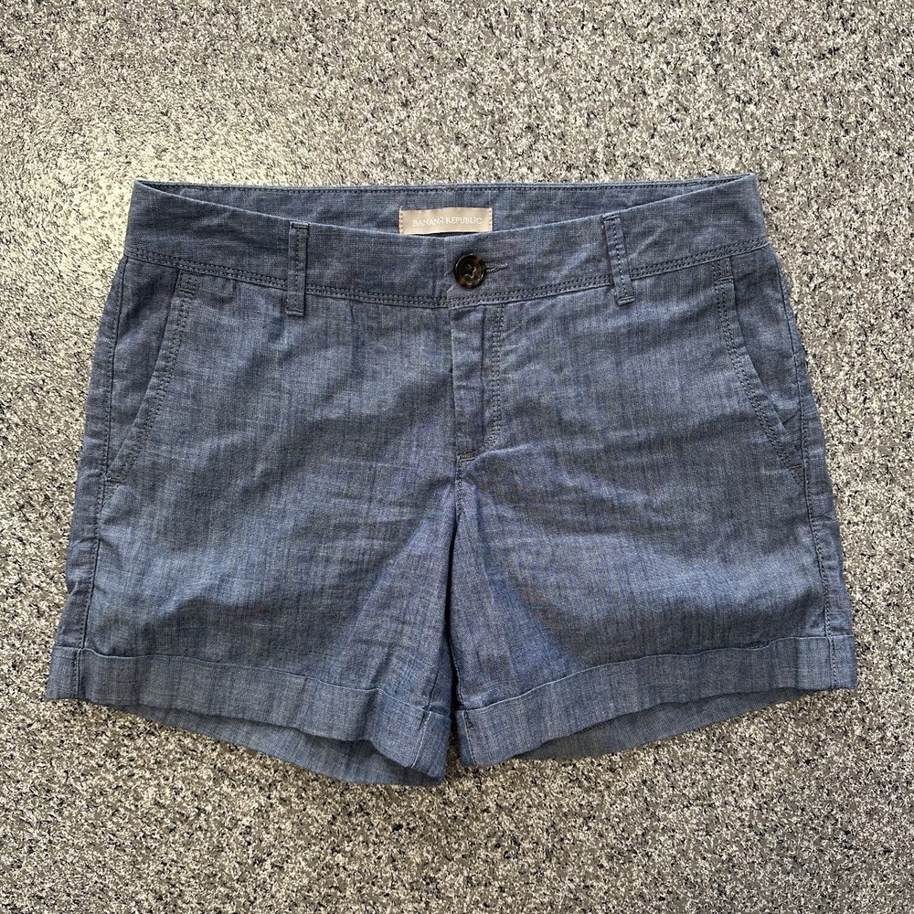 Banana Republic Shorts Womens 0 28x5 Chambray Chino Casual Blue Cotton